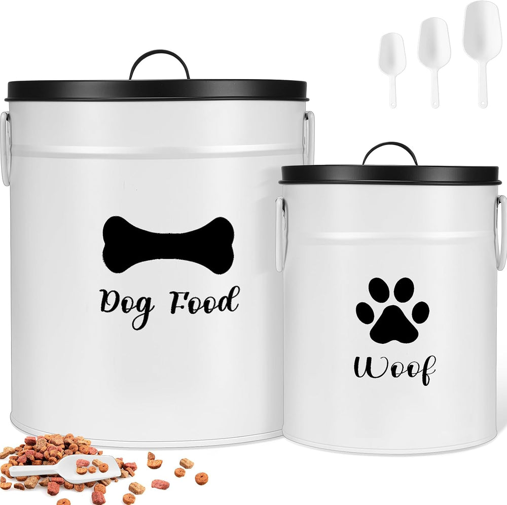 DoubleFill Extra Large 23+10 lb Metal Dog Food Storage Containers, White
