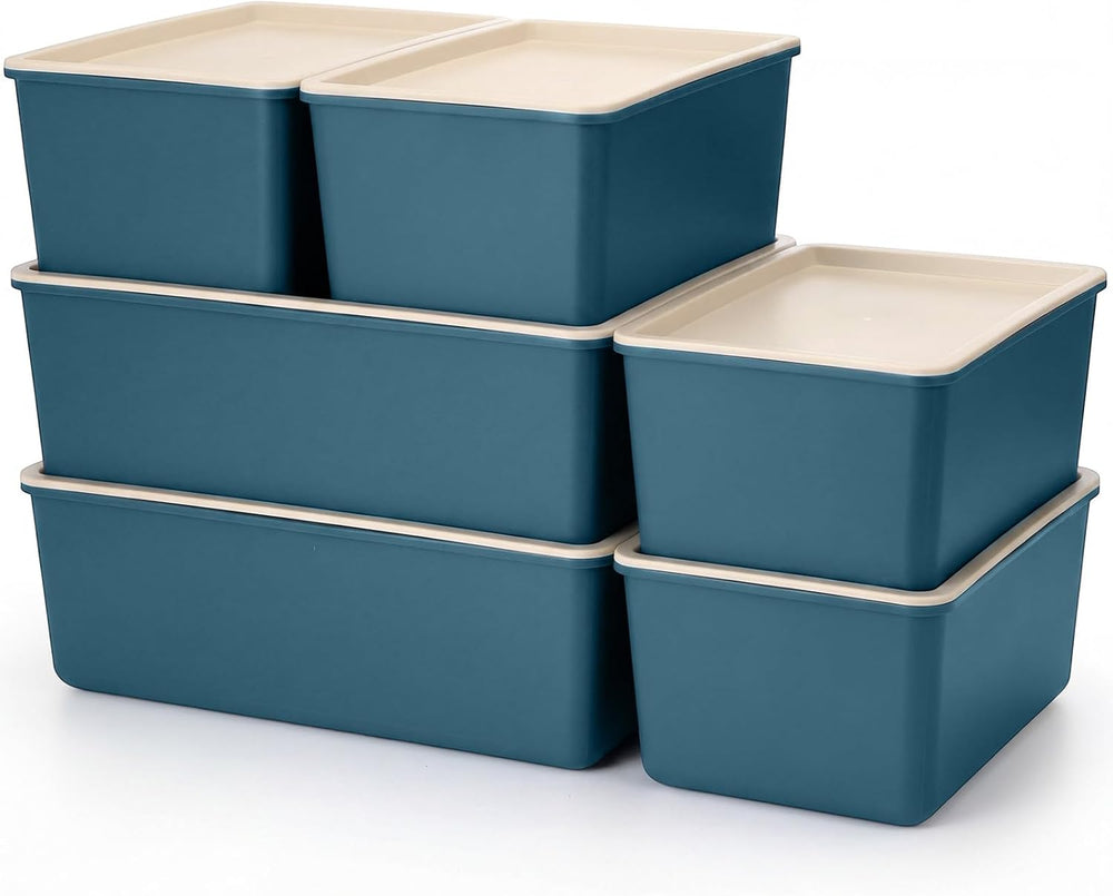 Menkxi 6 Pcs Large and Small Plastic Storage Bins with Lids 14.4 x 10.4 x 5.1...