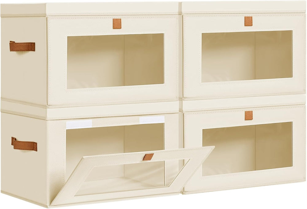 DIMJ Storage Bins with Lids - 4 Pack Large Fabric Closet Organizer with Windo...