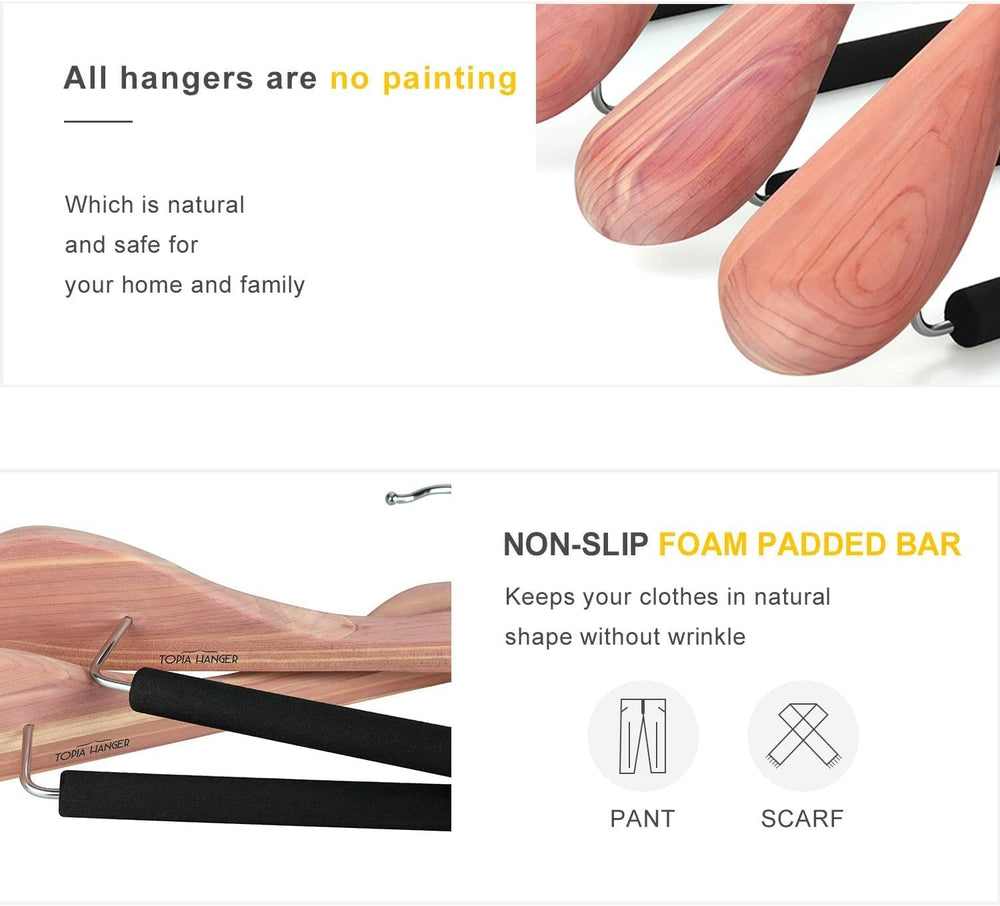 TOPIA HANGER Unfinished American Red Cedar Wood Coat Suit Hangers, Luxury Woo...