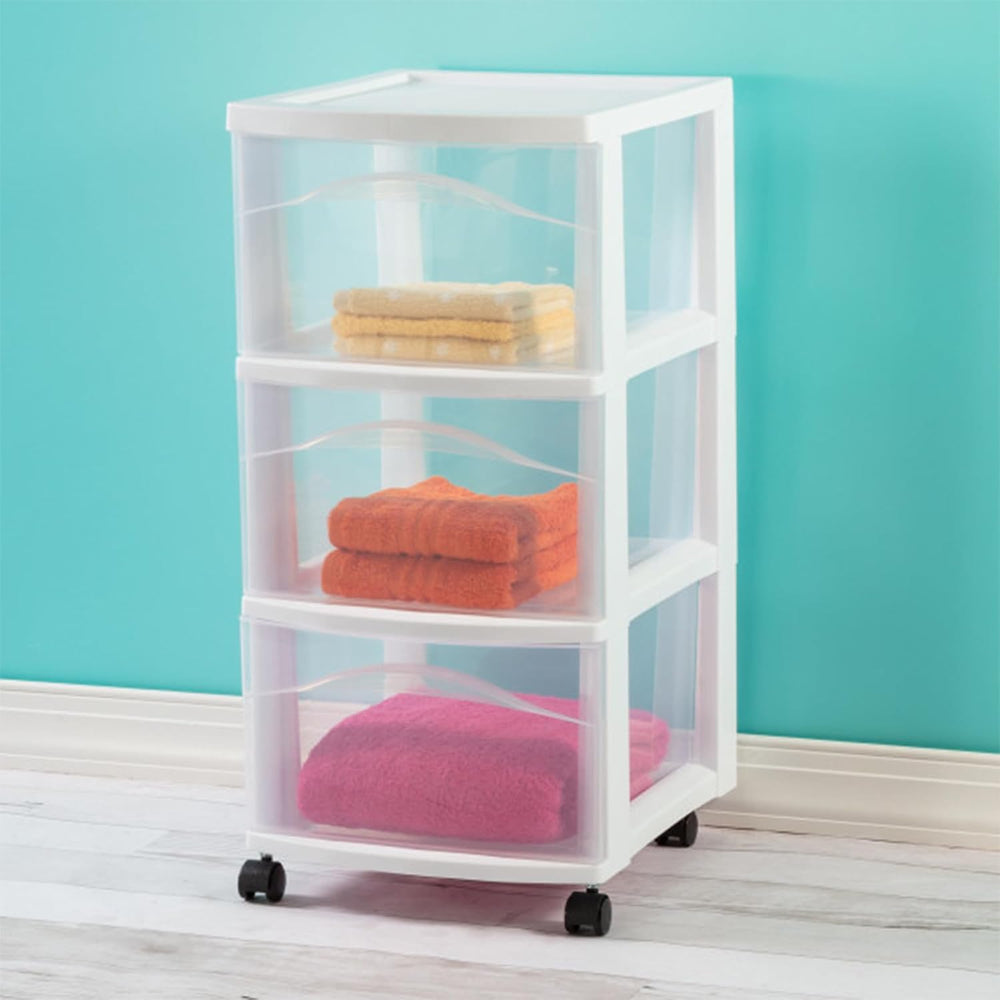 Sterilite 3-Drawer Cart with Wheels, White, 2-Pack