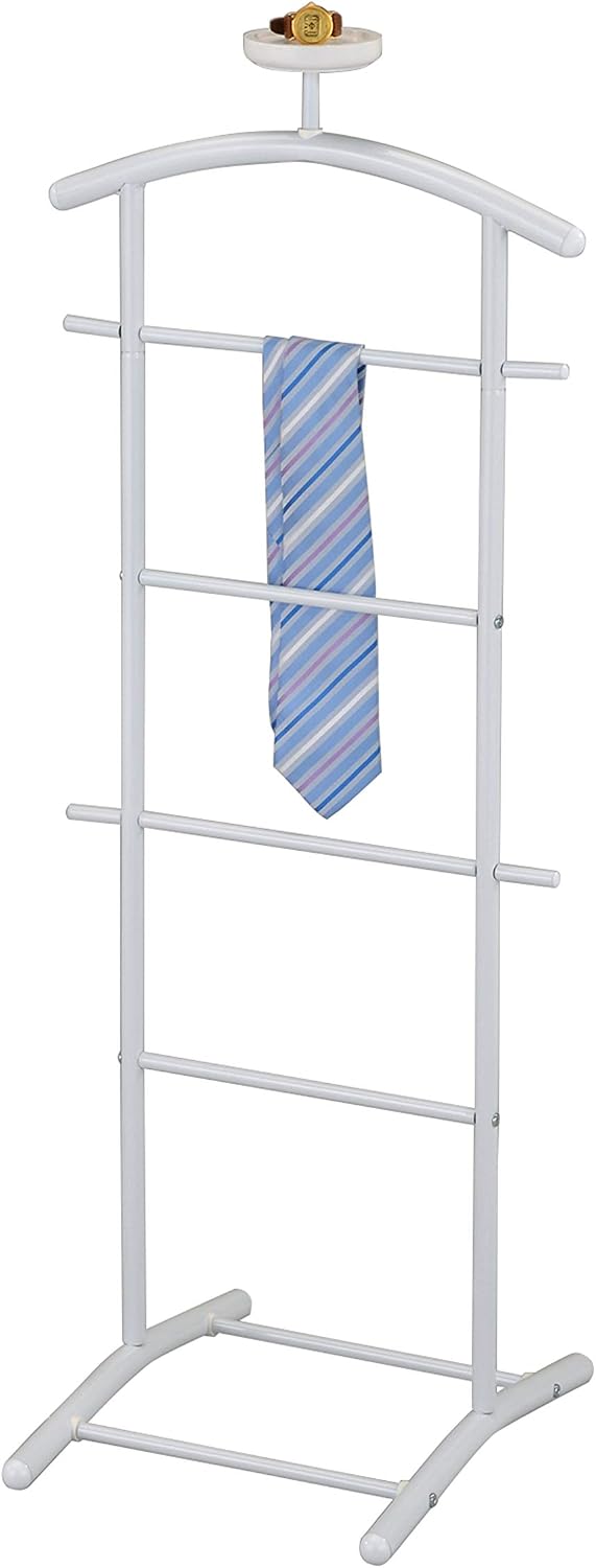 Suit & Tie Freestanding Valet Stand Clothing Organizer Rack, White