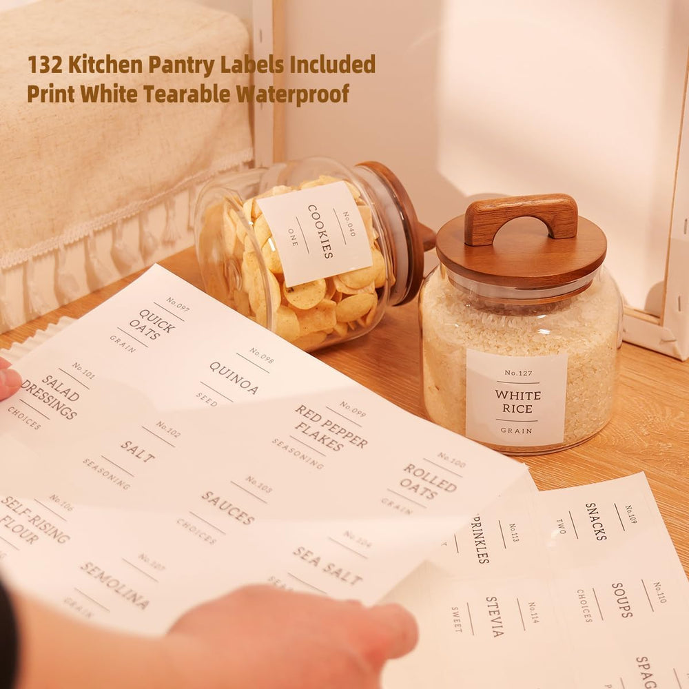 4 Pack Glass Pantry Storage Containers with 132 Pantry Labels - 37 FL OZ Kitc...