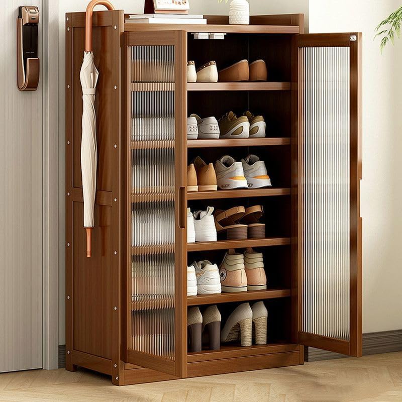 Wood Shoe Storage Cabinet with 8 Tiers, Shoe Storage Rack Closed Back, Free S...