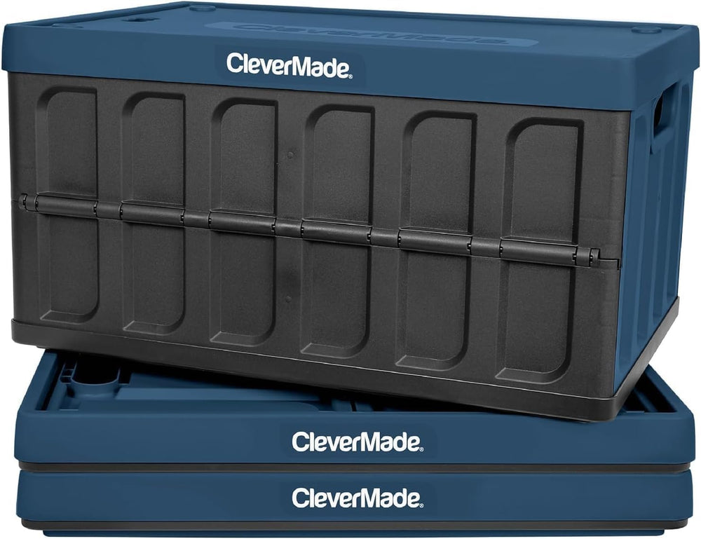 CleverMade Collapsible Storage Bins With Lids, 62L 3 Pack, 100 lb, Ocean