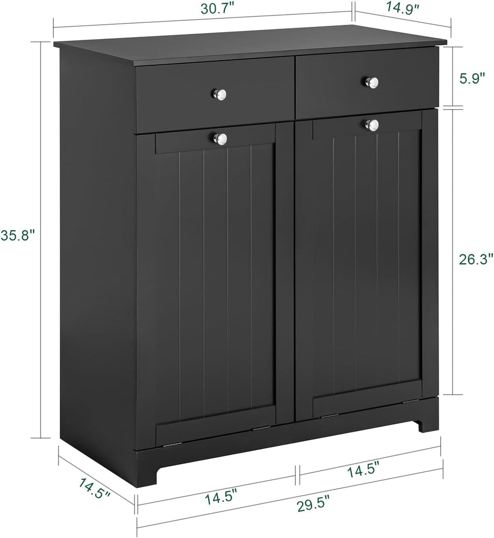 Haotian Laundry Hamper Cabinet, 2 Baskets, 35.4 x 14.5 x 29.5 in, Black