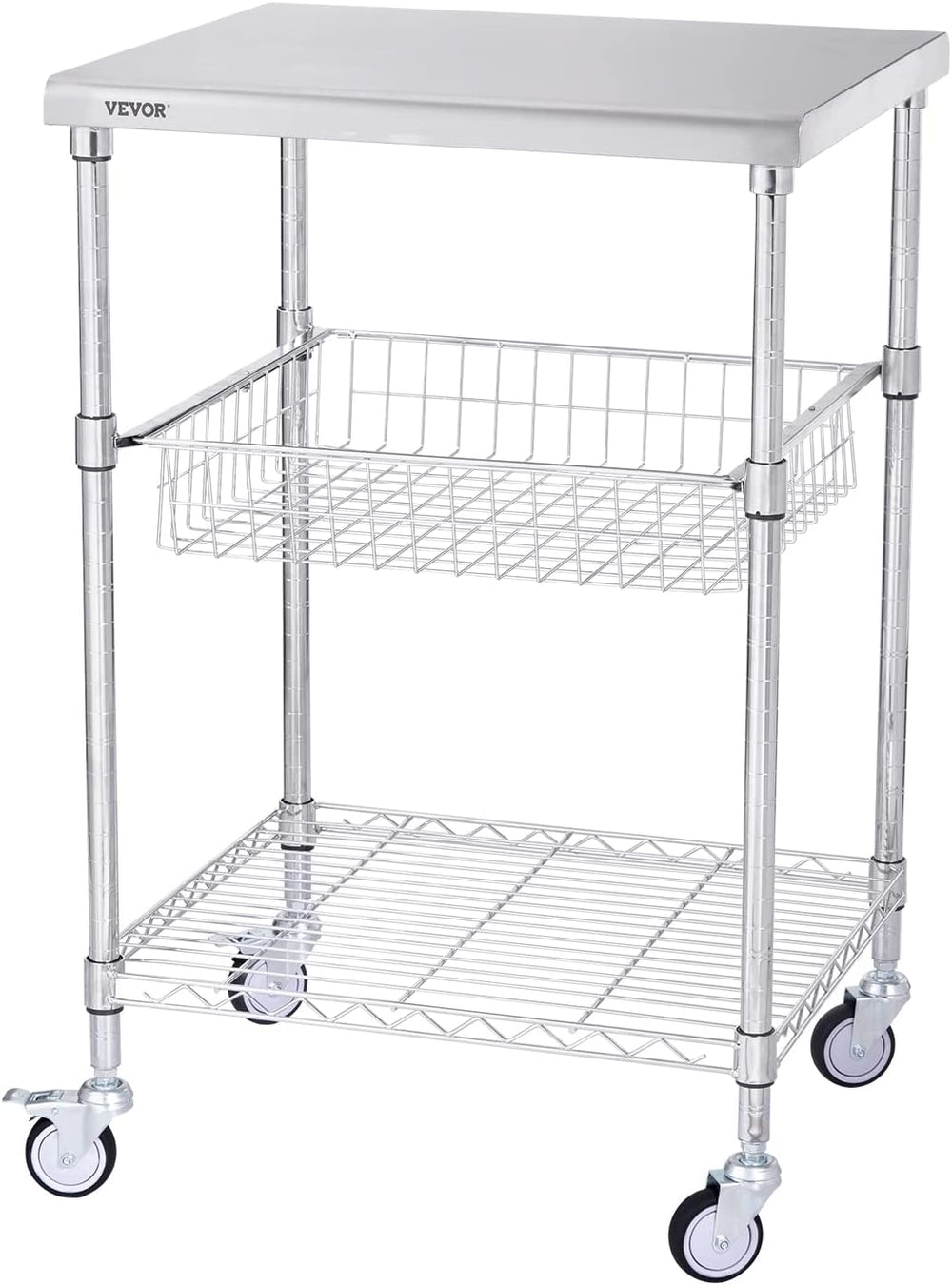 VEVOR Kitchen Utility Cart, 36.6"x20"x24" 3 Tiers Wire Rolling...