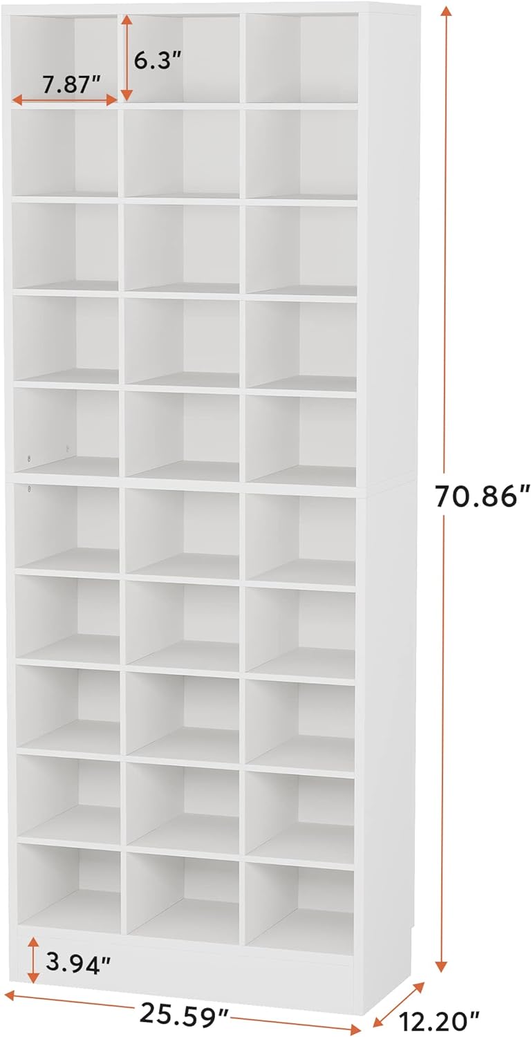Tribesigns 10-Tier Shoe Storage Cabinet, White Wooden Shoe Rack with 30 Cubbi...