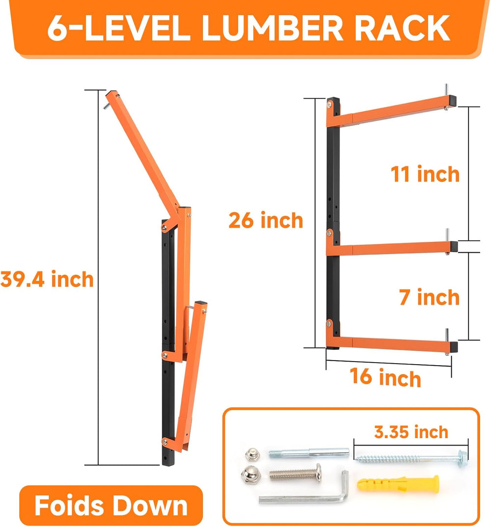 4 Pack Lumber Rack Wall Mount, Heavy Duty Wood Storage Racks, 6-Level System ...