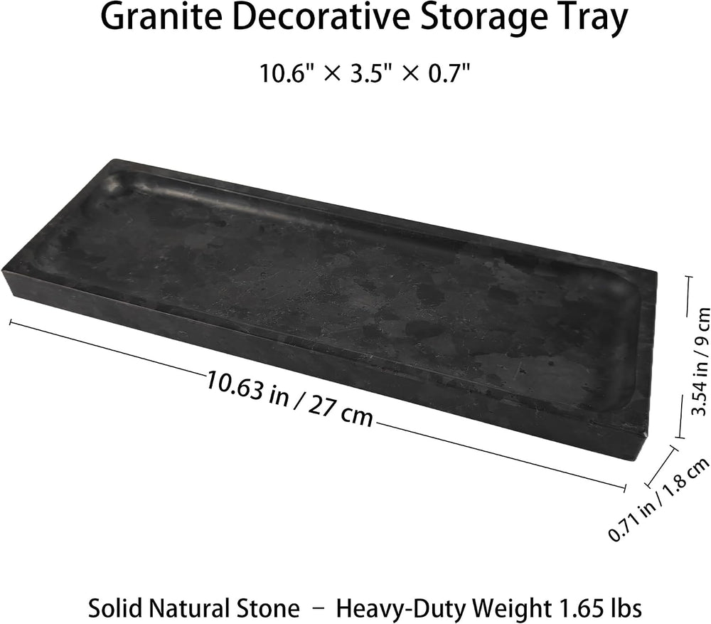 Matte Black Granite Vanity Tray - Natural Stone Rectangular Catchall, 10.6&qu...