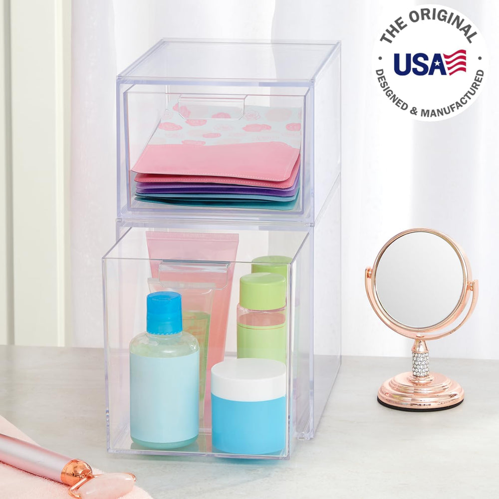 STORi Audrey Stackable Clear Bin Plastic Organizer Drawers | 2 Piece Set | Or...