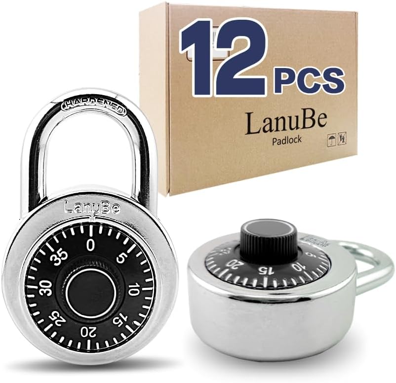 LanuBe Lock Standard Dial Combination Padlock 12 Pack Wide 2-in Black Dial