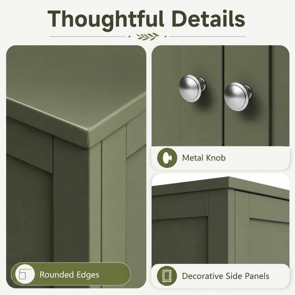 Nuturelly Bathroom Floor Storage Cabinet, 4 Doors, Anti-Tip, Pale Green