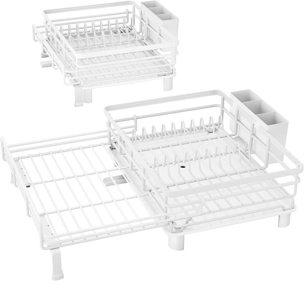 Expandable Dish Drying Rack for Kitchen Counter, Stainless Steel, White