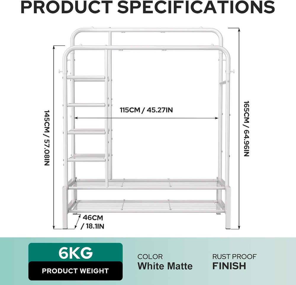 Clothes Rack with Shelves, Double Rods Clothing Rack for Bedroom, White