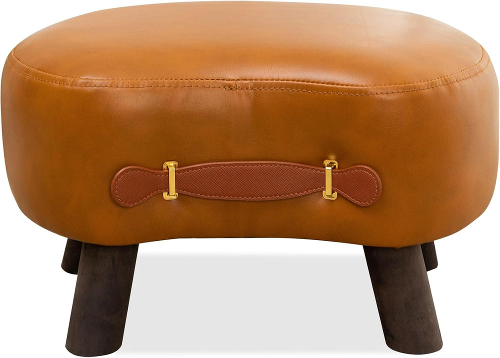 LUE BONA Small Curved Foot Stool with Handle, Whisky Brown Velvet Footstool a...