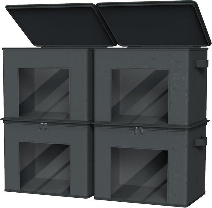 Zilink Fabric Organizer Bins with Lids Cloth Storage Bins, Dark Grey, 4Pack
