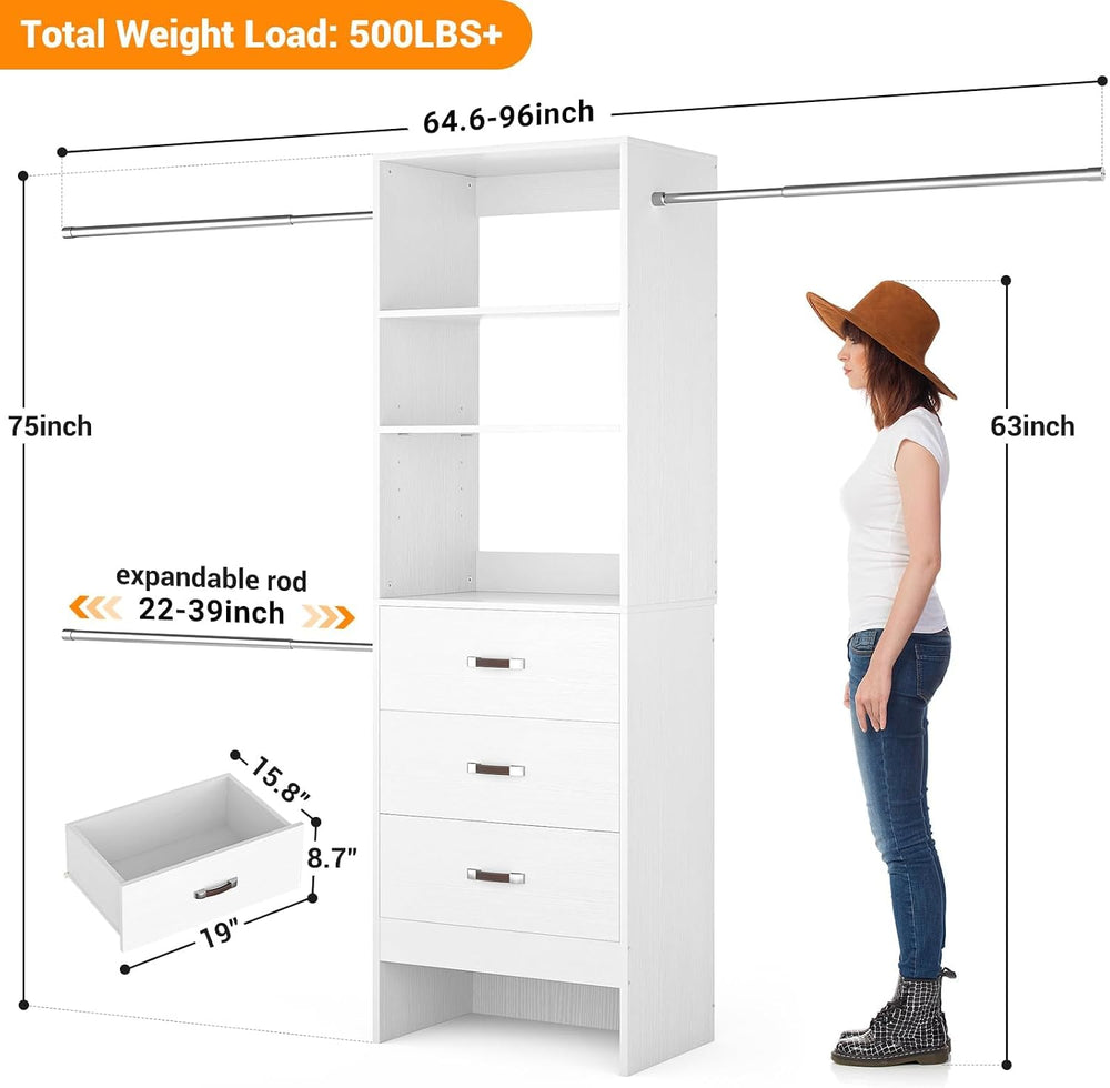 Homieasy 96 Inches Closet Organizer System, 8FT Customizable Walk In Closet O...