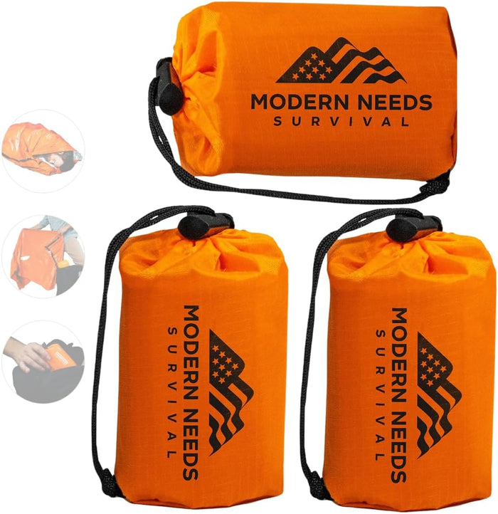 MODERN NEEDS Emergency Sleeping Bag Survival | Emergency Blanket, Bivy Sack & Emergency Bivy for Survival Supplies, Hiking Survival Kit, Compact Sleeping Bag & Camping Safety Equipment |