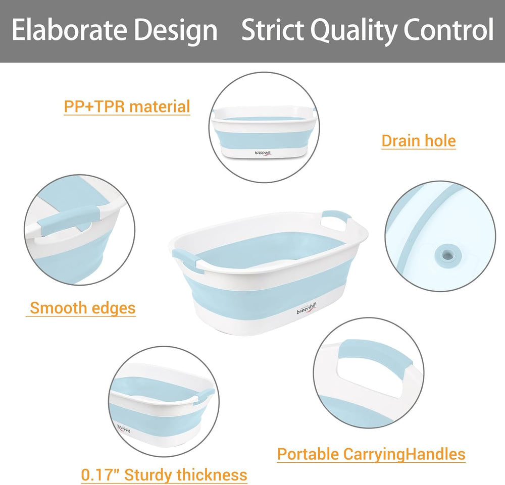 Collapsible Dog Bath Tub, Portable Puppy Bathtub with Drain Plug, Blue