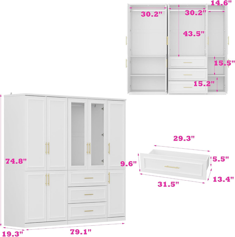 FUFU&GAGA Wardrobe Closet Collection with Doors, White Armoire System