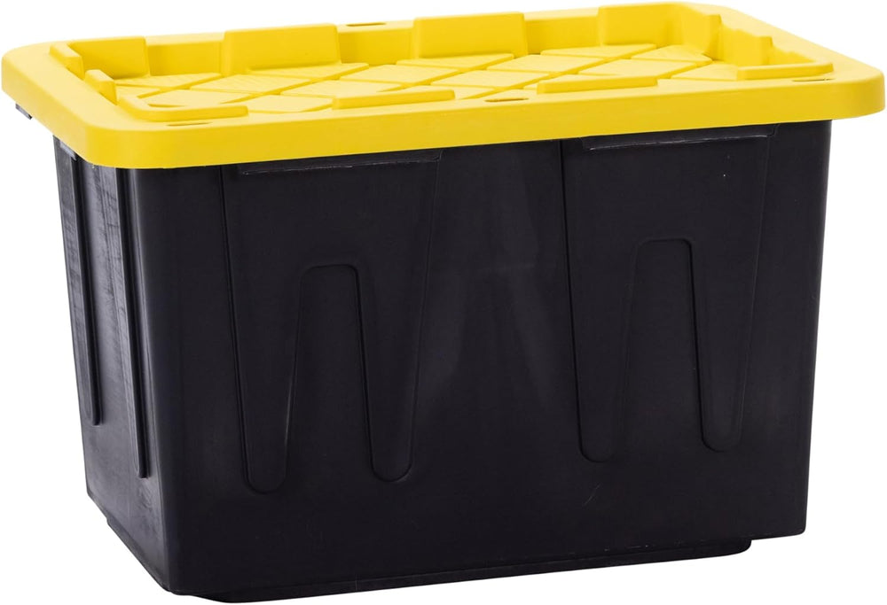 Plastic 23-Gallon Storage Tote with Lockable Lid, Stackable Tough Regular-Dut...