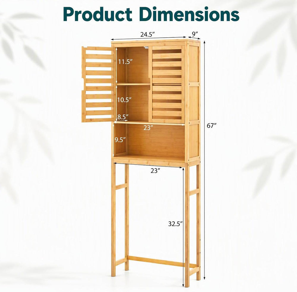 67-inch Bamboo Over the Toilet Storage Cabinet with 2 Doors, Natural