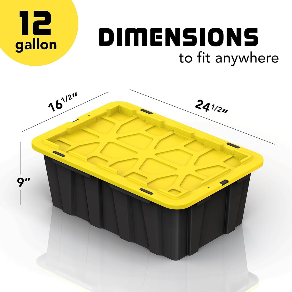 8 PACK of 12 Gallon Medium Black & Yellow Storage Bins | Plastic Tote Org...