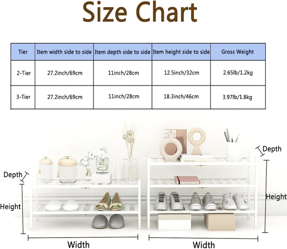 Bamboo Shoe Rack for Closet Entryway 3 Tier Stackable Shoe Storage Small Shoe...