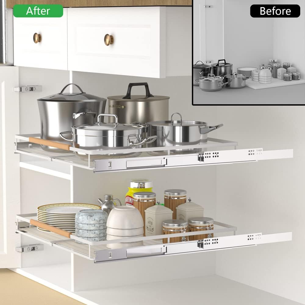 Expandable Sliding Basket Drawer, Pull-Out Cabinet Organizer, Heavy Duty Slid...