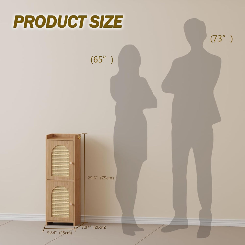 Arbuxzuy Rattan Bathroom Storage Cabinet with 2 Doors and Adjustable Shelf