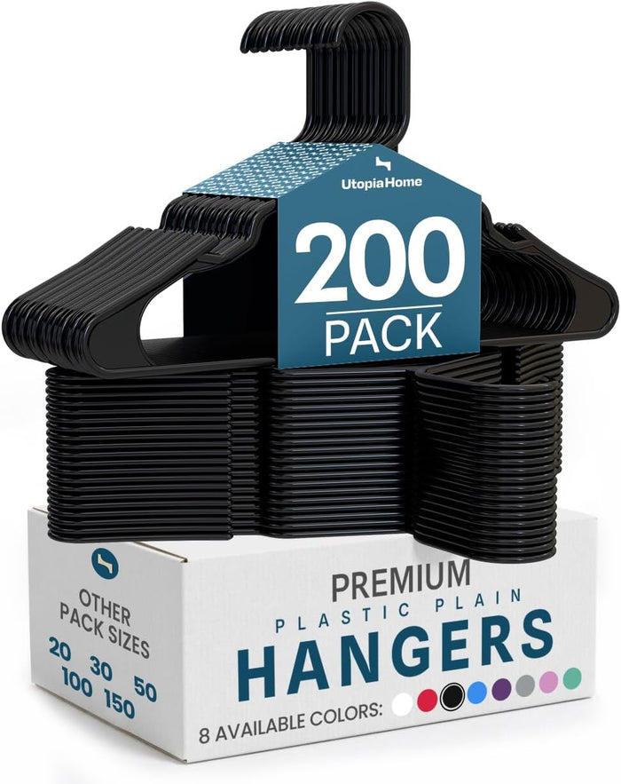 Utopia Home Plastic Hangers 200 Pack – Space Saving Clothes Hanger Black