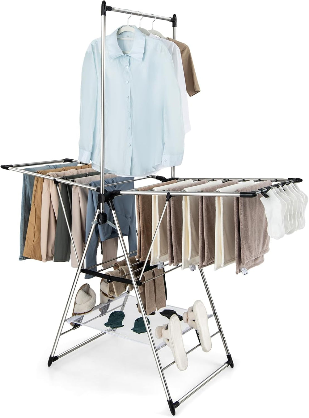 Tangkula 2-Layer Stainless Steel Drying Rack, Foldable Laundry Rack w/ 1 Hang...