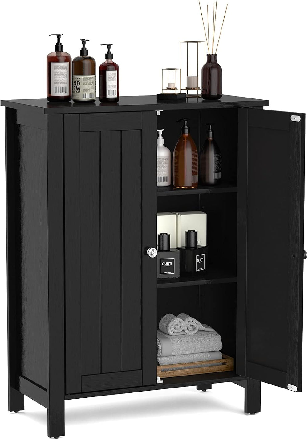 GOFLAME Bathroom Floor Cabinet, Freestanding Storage Organizer Cabinet with 3...