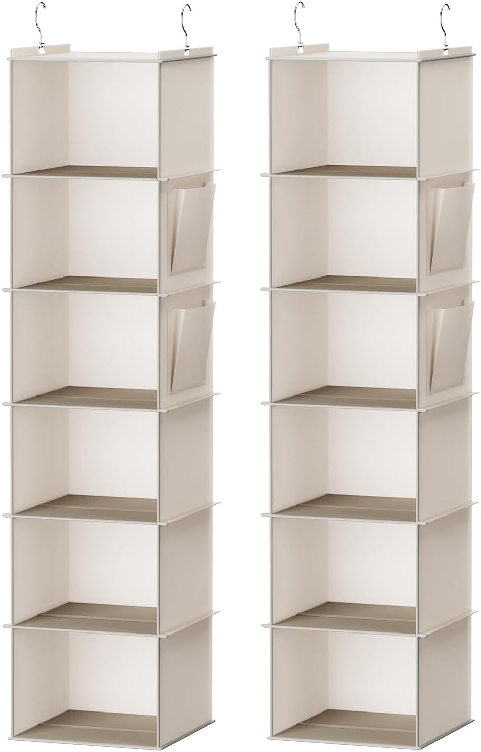 YOUDENOVA Hanging Closet Organizer and Storage, 6-Shelf, 2 Packs, Beige
