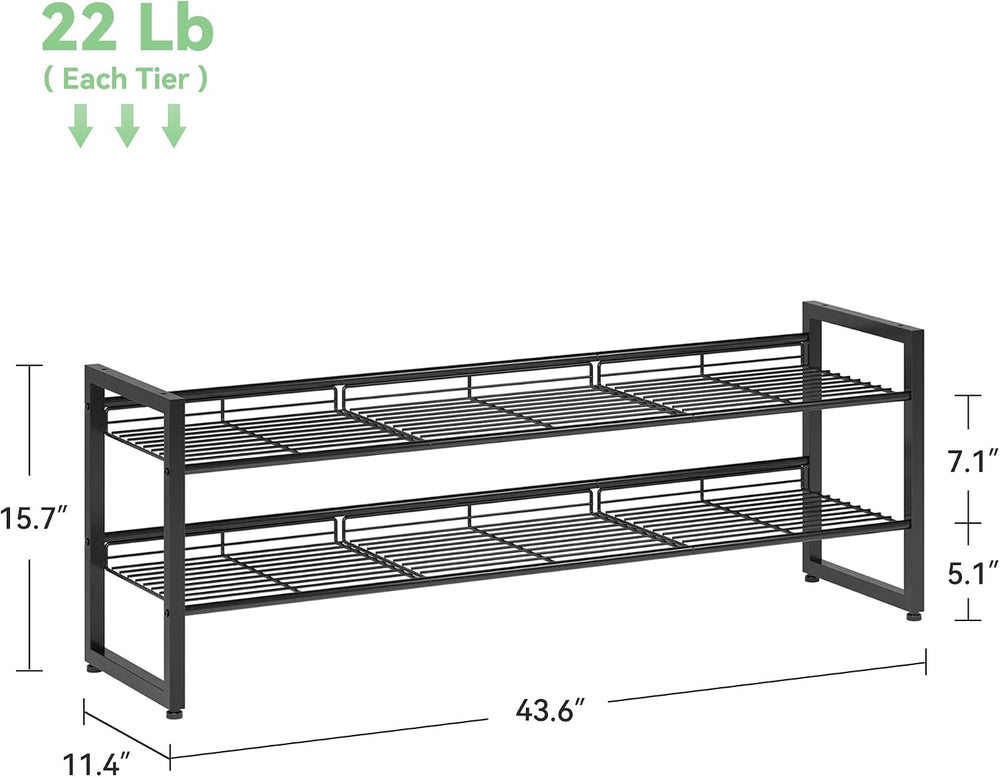 Nunsino 2-Tier Shoe Rack,Metal Shoe Organizer for Entryway,Closet&Garage
