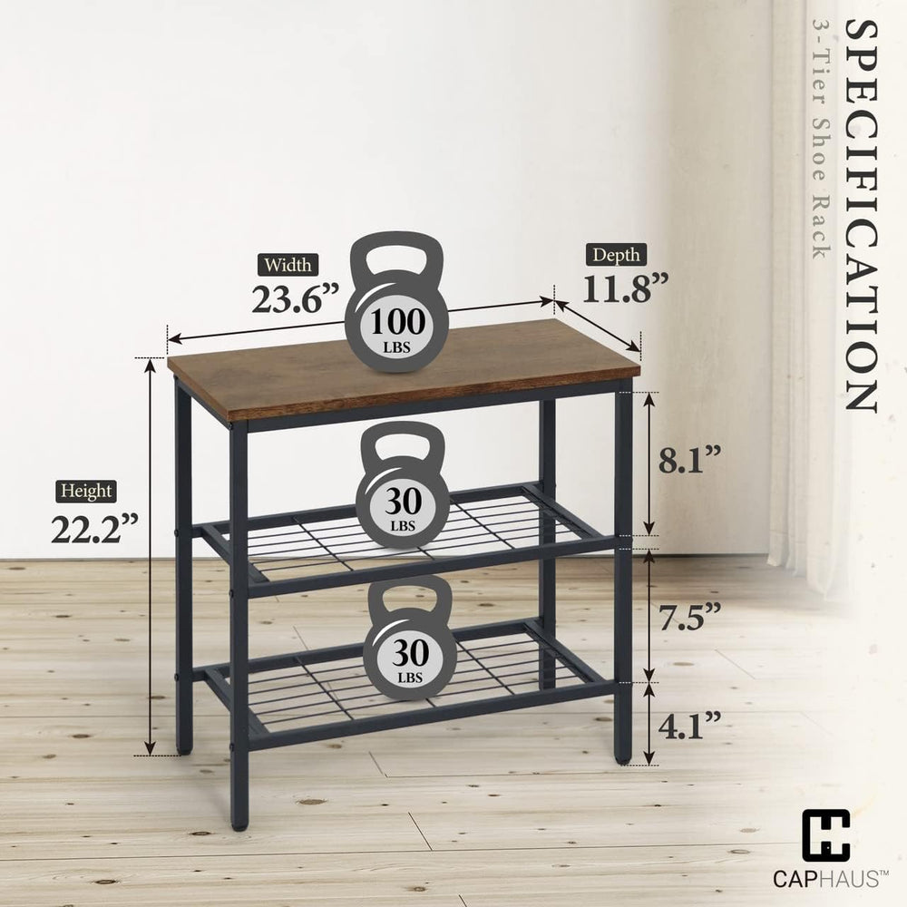 CAPHAUS 3-Tier Shoe Rack for Entryway, Mudroom Shoe Bench, Small Shoe Rack, M...