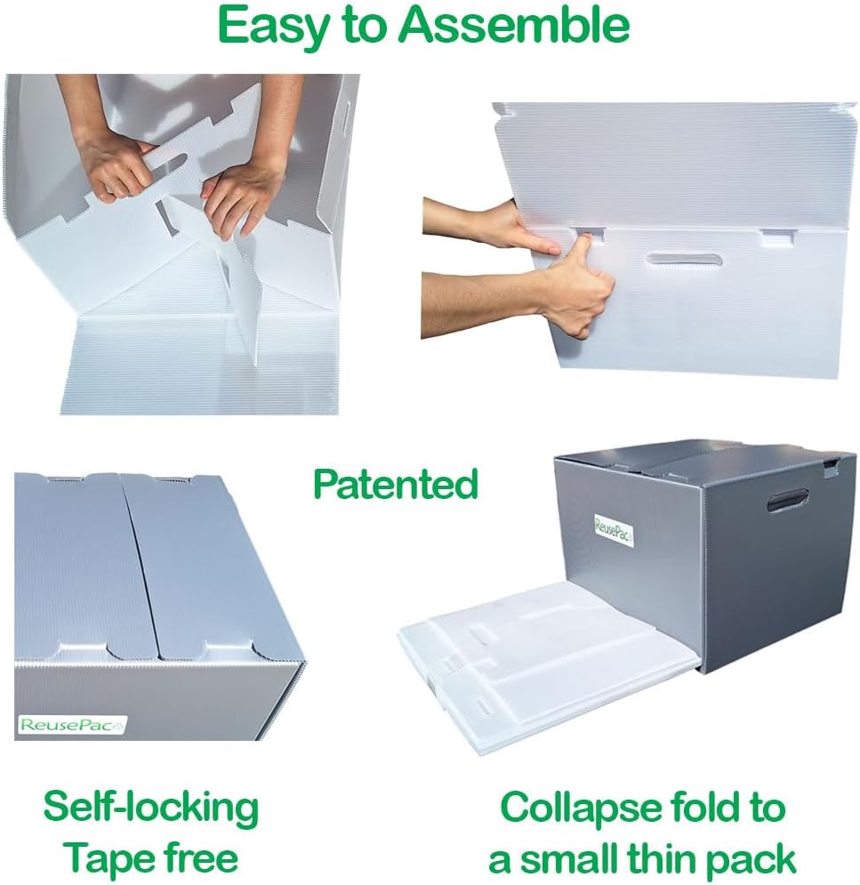 Reusable Foldable Box Corrugated PP Lightweight, Storage Moving Mailing, Heav...