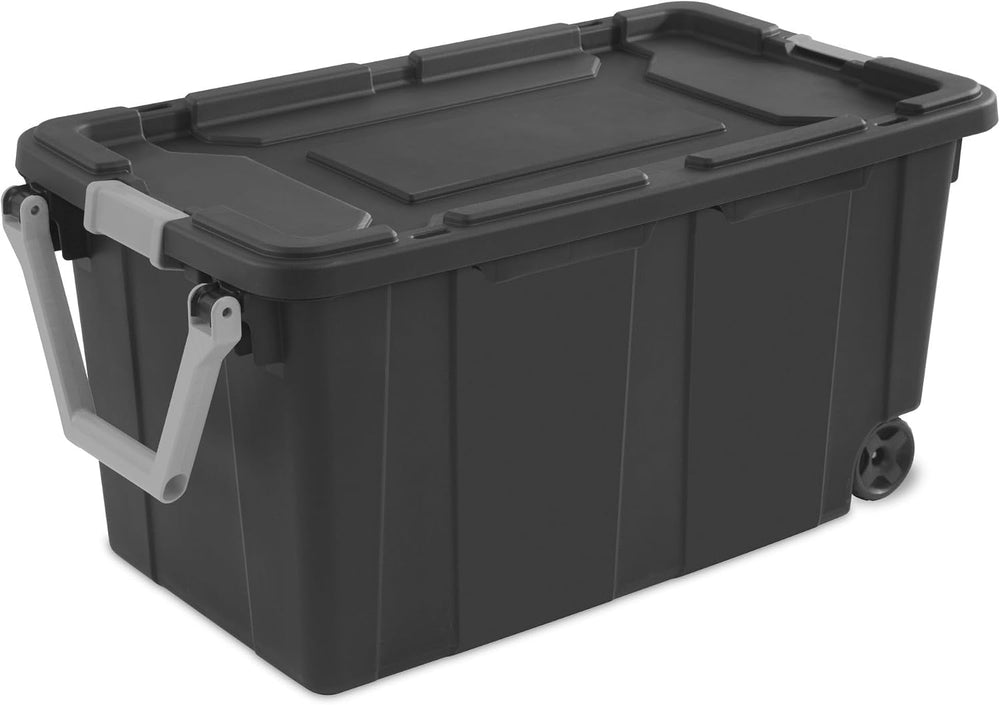 40-Gallon Industrial Storage Bin with Wheels, Heavy-Duty Resin Plastic Tool B...