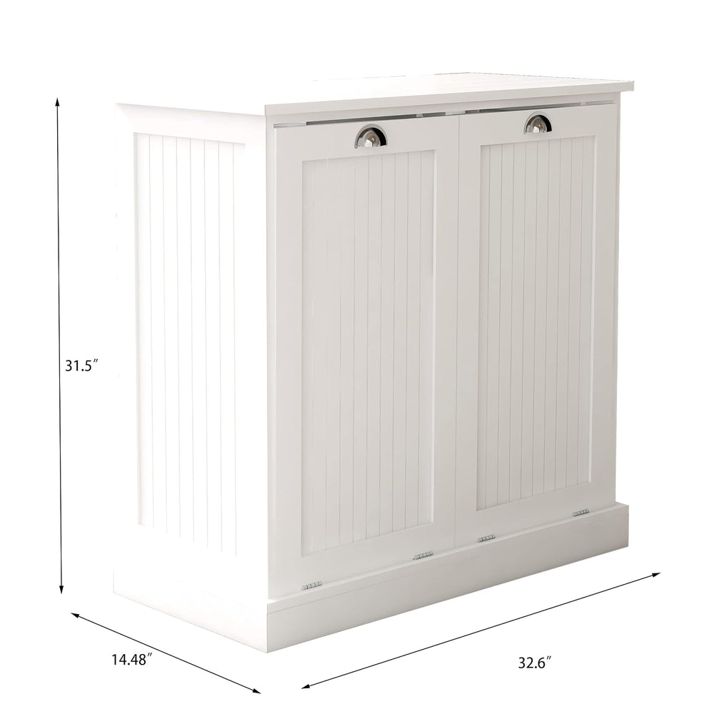 RASOO Double Tilt Out Trash Cabinet White Free Standing Laundry Sorter Cabine...