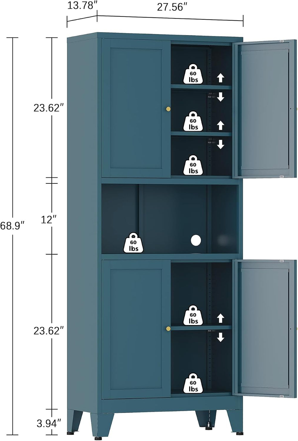 Metal Pantry Cabinet, Tall Kitchen Cabinet with 4 Doors & Adjustable Shel...