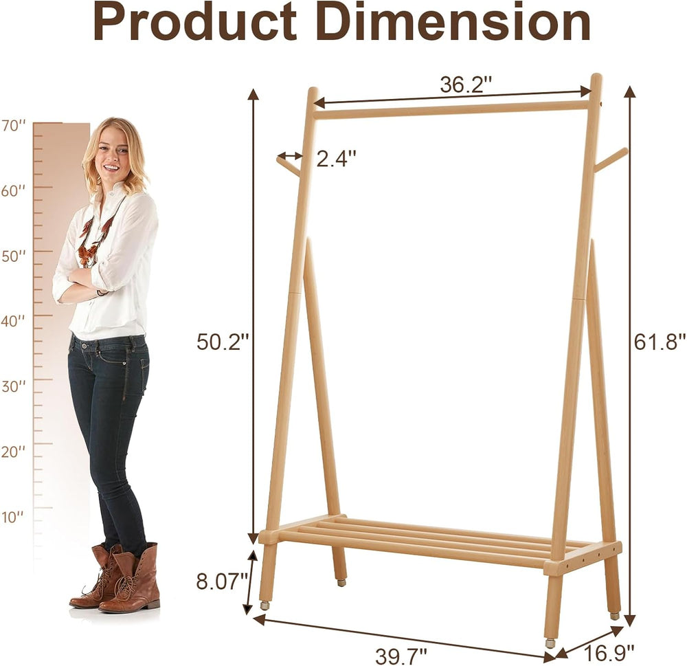 Muwuele Solid Wood Clothing Rack, Rolling Clothes Rack for Hanging Clothes, G...
