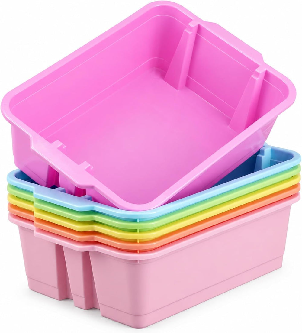 gisgfim 6 Pack Classroom Stacking Bins Stackable Plastic Book Bin Durable Sto...