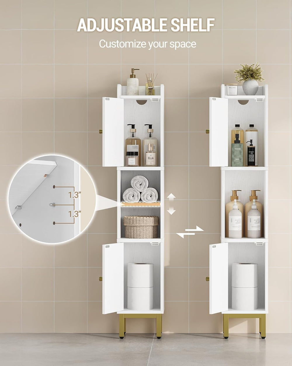 Hzuaneri Slim Bathroom Storage Cabinet, Narrow Bathroom Organizers,2 Doors
