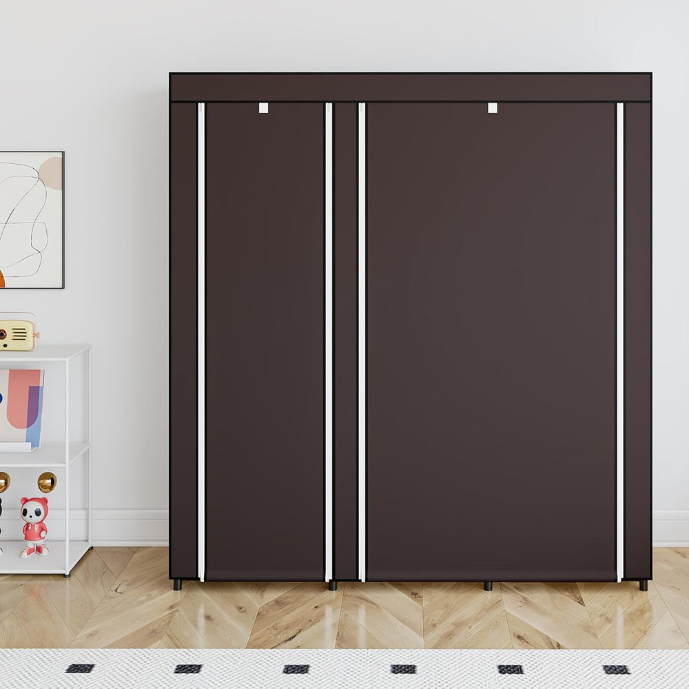 SORCEDAS Portable Closet Wardrobe with Hanging Rods Shelves Clothes Storage