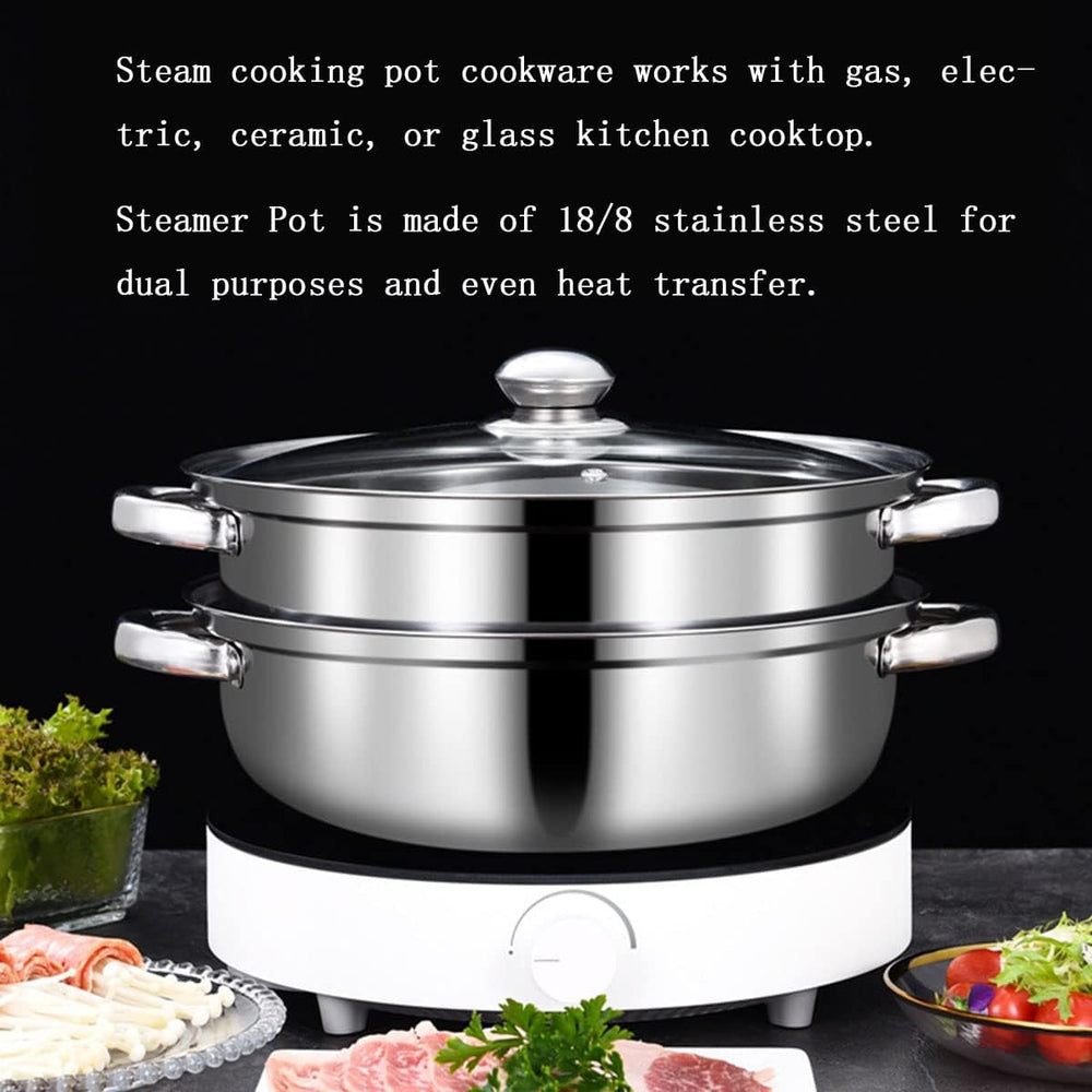 Steamer Pot for Cooking 11 inch Stainless Steel, 3-tier Multipurpose 18/8 Sta...