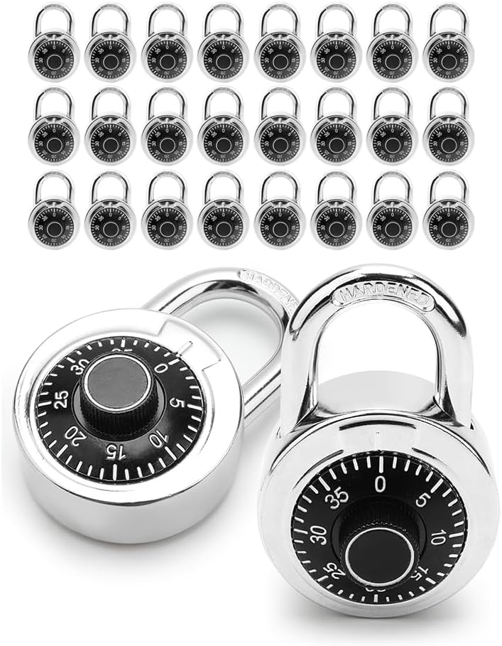 Mini Combination Padlock, 3-Dial Preset Code, Black, 24 Pack