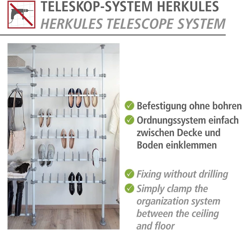 Wenko Adjustable Organizer Shoe Rack, White/Grey, 94 x 165-300 x 9 cm