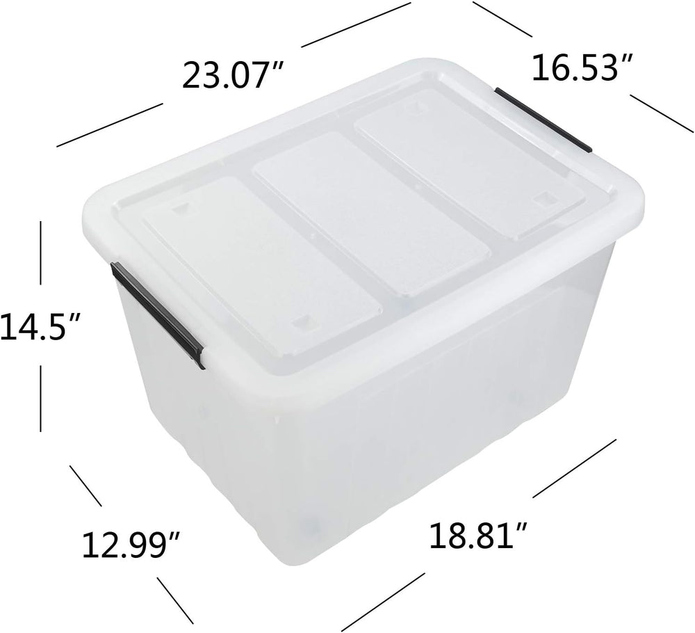 Clear Large Storage Bins with Lids and Wheels, 70L, 4-Pack