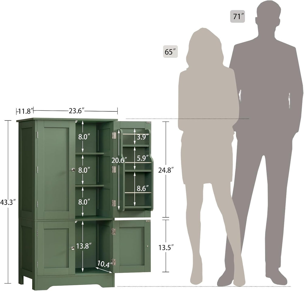 43"H Pantry Cabinet with 4 Doors, Kitchen Cabinet with 6 Door Shelves
